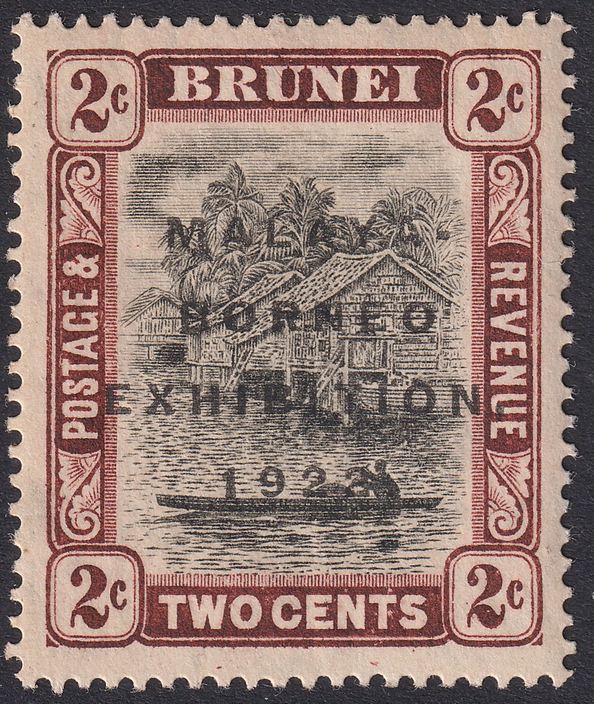 Brunei 1922 KGV Malaya-Borneo Exhibition 2c Broken E + Cloud Retouch Mint SG52b