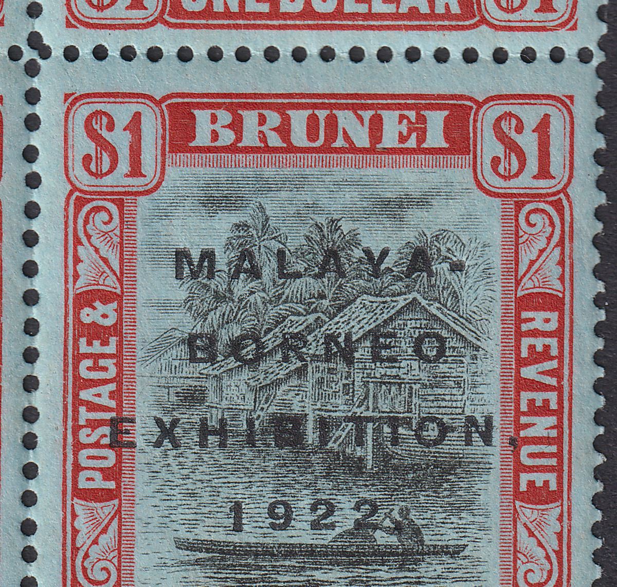 Brunei 1922 KGV Malaya-Borneo Exhibition Opt $1 Short I Block Mint SG59a c£420