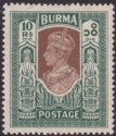 Burma 1938 King George VI 10r Brown and Myrtle Mint SG33 cat £100