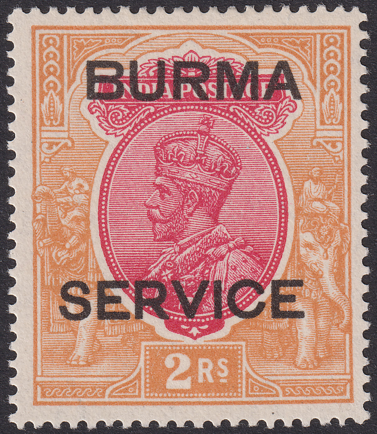 Burma 1937 KGV Service Opt on India 2r Carmine and Orange Mint SG O12 cat £65