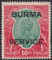 Burma 1937 KGV Service Opt on India 10r Green and Scarlet Mint SG O14 cat £750