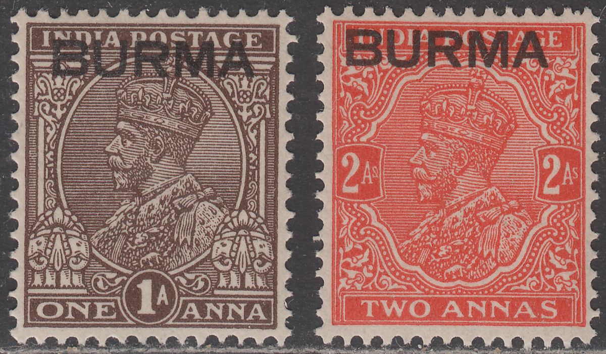 Burma 1937 KGV Overprint on India 1a Chocolate, 2a Vermilion Mint SG4-5