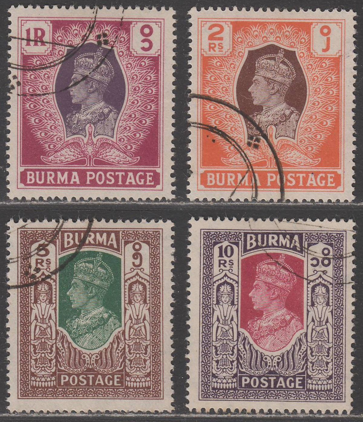 Burma 1946 KGVI Civil Administration 1r, 2r, 5r, 10r Used SG60-63 cat £89