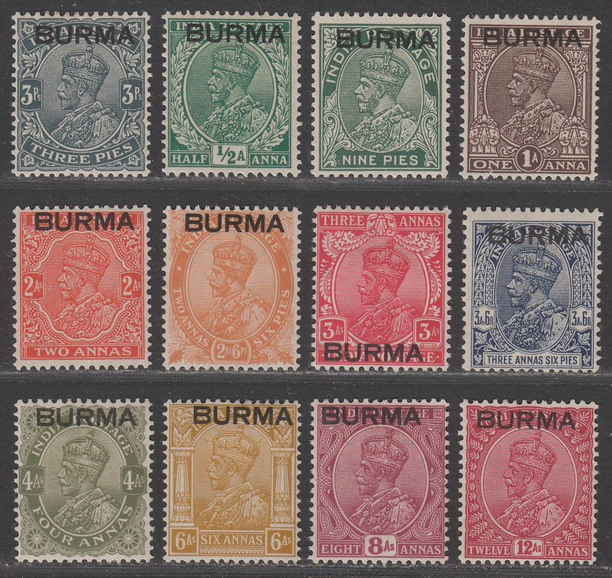 Burma 1937 King George V Overprint Set to 12a Mint SG1-12 cat £50