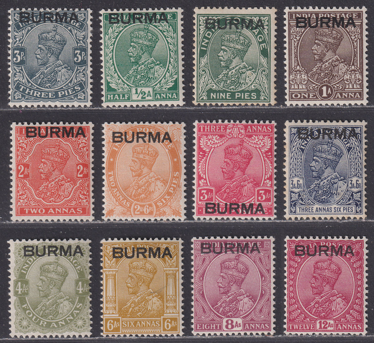 Burma 1937 King George V Overprint Set to 12a Mint SG1-12