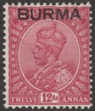 Click for more photos and details Burma 1937 KGV Opt on India 12a Claret Mint SG12