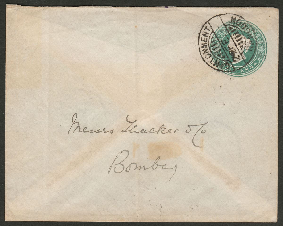 India Used Burma 1895 QV ½a Green PS Cover to Cantonment Rangoon - Bombay