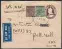Click for more photos and details Burma 1938 KGV 1a + ½a on Opt 1a PS Cover Used - UK w R-33 IN SET-3 TPO Postmark
