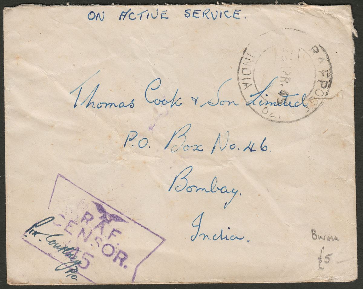 RAF Post 1945 PO No 179 Cover Toungoo, Burma to Thomas Cook PO Box undercover?