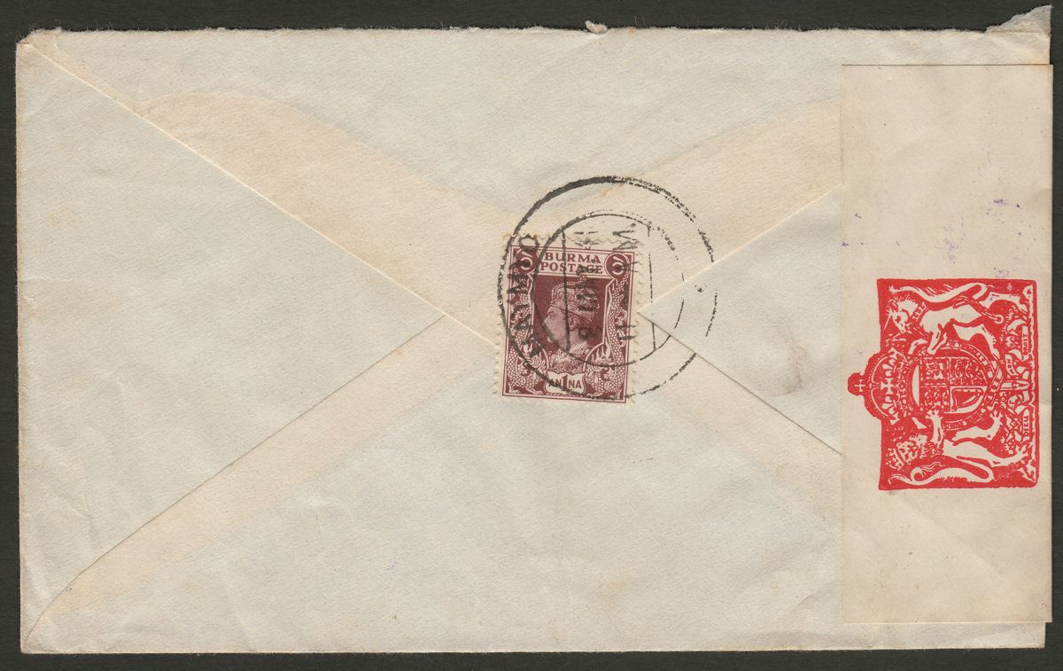 Burma 1941 KGVI 1a Used Underpaid Cover Maymyo to Scotland Postage Due Censors