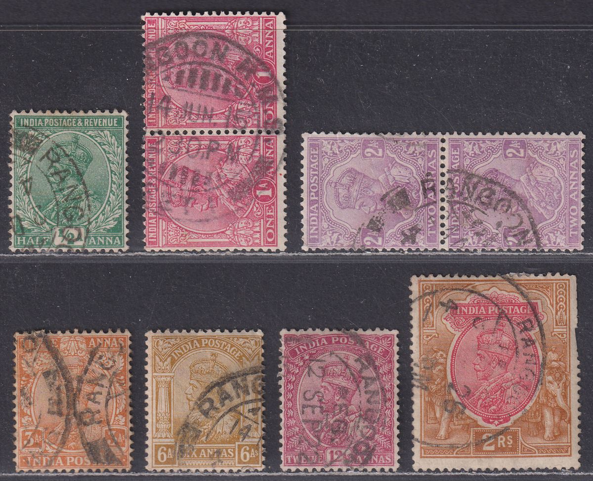 India used Burma 1911-23 KGV Selection to 2r Used with RANGOON Postmarks