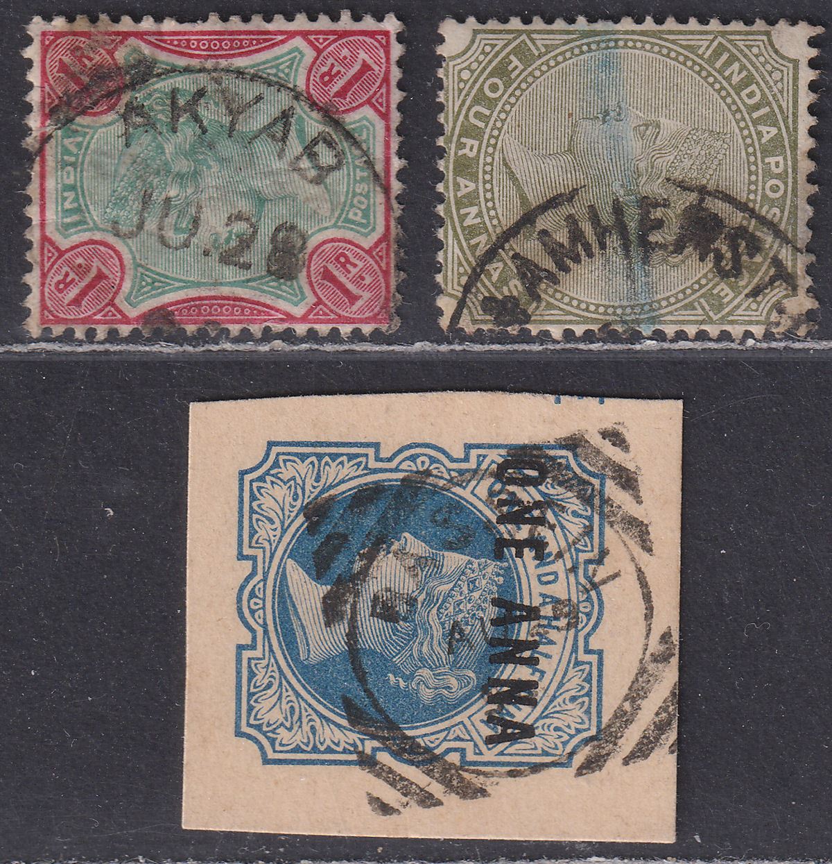 India used Burma QV Selection Used with AKYAB / AMHERST / BASSEIN Postmarks
