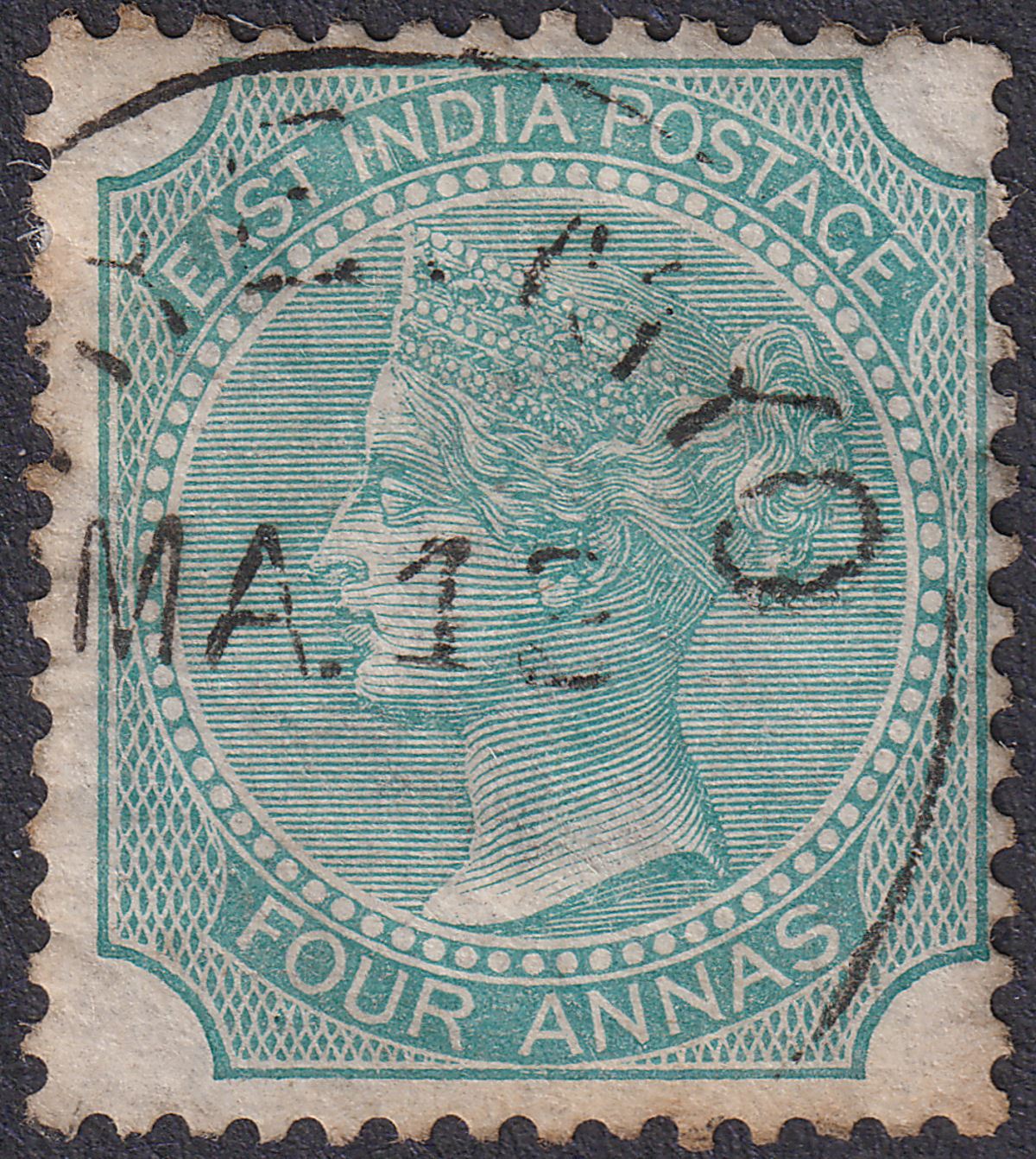 India used Burma 1866 QV 4a Green Used with THAYETMYO Postmark