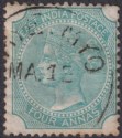 Click for more photos and details India used Burma 1866 QV 4a Green Used with THAYETMYO Postmark