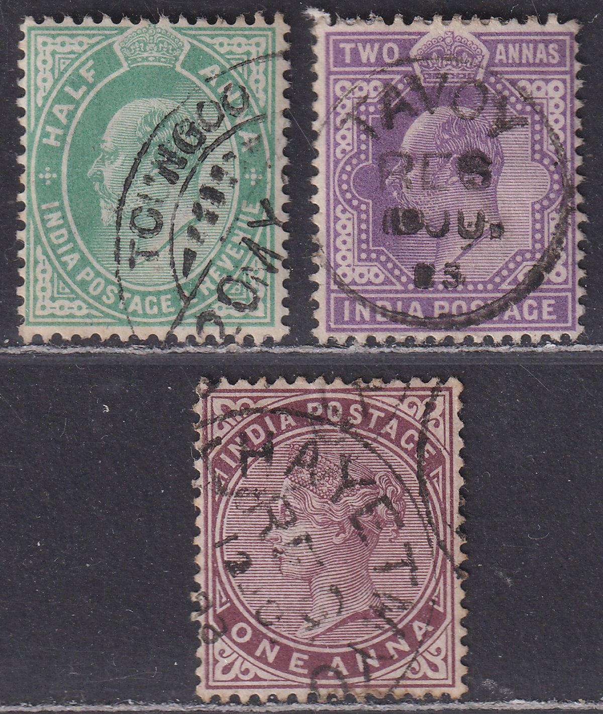 India used Burma QV-KEVII Selection Used w TOUNGOO, TAYOY, THAYETMYO Postmarks