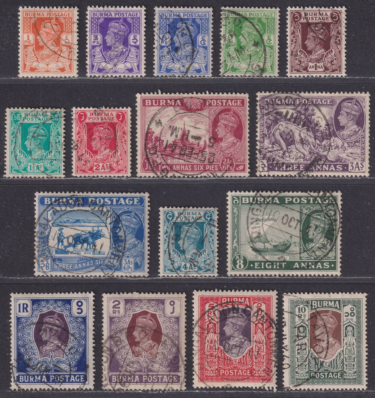 Burma 1938-40 King George VI Set Used SG18b-33 cat £200