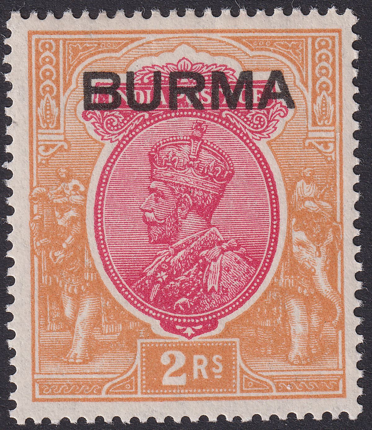 Burma 1937 KGV Opt on India 2r Carmine and Orange Mint SG14 cat £70