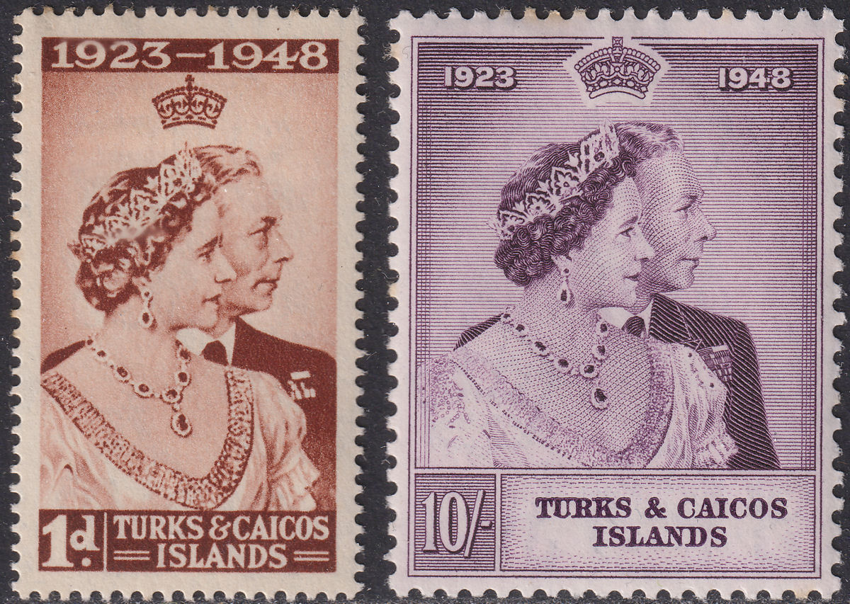 Turks and Caicos Islands 1948 KGVI Royal Silver Wedding 1d, 10sh Mint SG208-209
