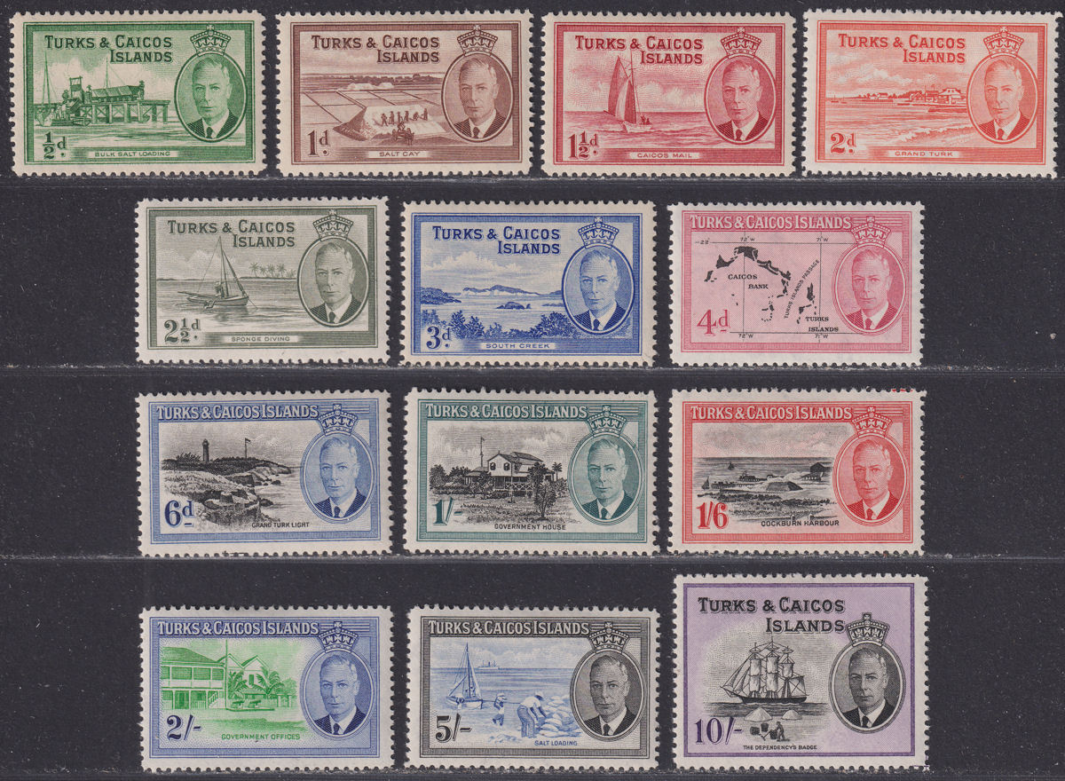 Turks and Caicos Islands 1950 KGVI Set Mint SG221-233 cat £90