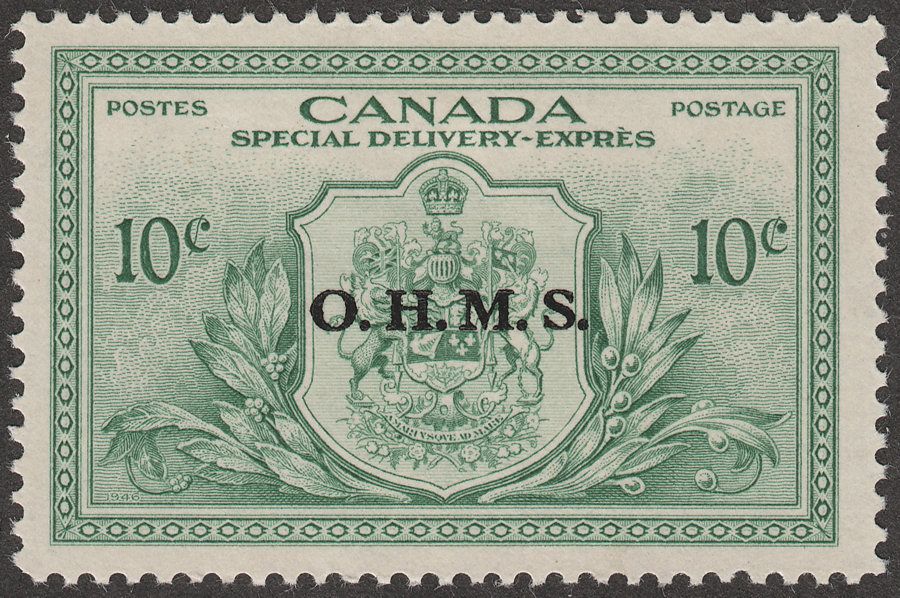 Canada 1950 KGVI Special Delivery OHMS Overprint 10c Green Mint SG OS20