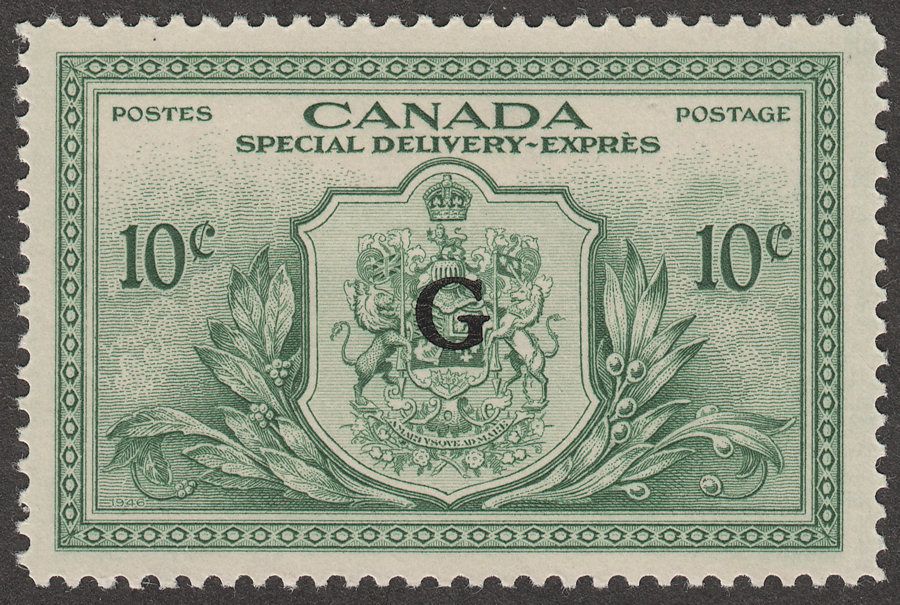 Canada 1950 KGVI Special Delivery Official G Overprint 10c Green Mint SG OS21