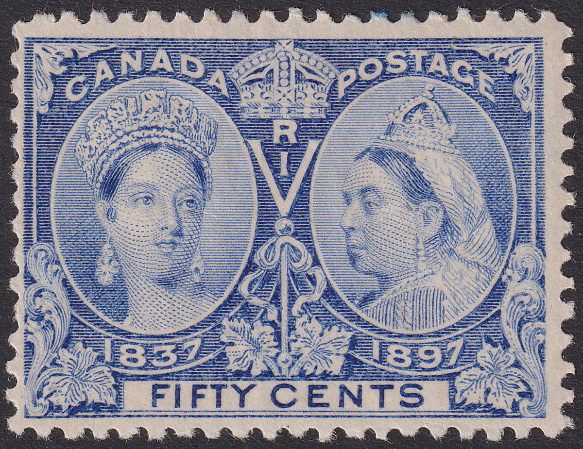 Canada 1897 QV Jubilee 50c Bright Ultramarine Mint SG135 cat £200 small thin