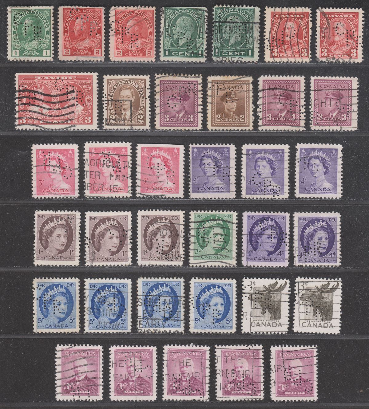Canada KGV-QEII Canadian Pacific Railway (CPR) Perfin Selection Used