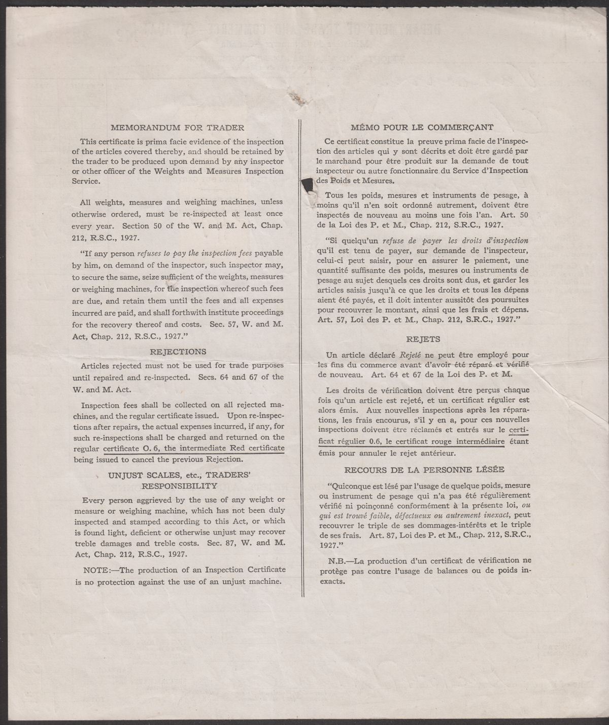 Canada 1944 KGV Revenue Weights and Measures 1.50 Used on Document