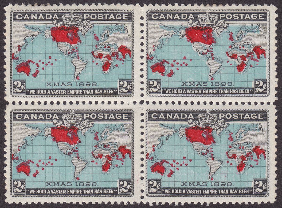 Canada 1898 QV Penny Postage Map 2c Greenish Blue Block of 4 Mint SG167