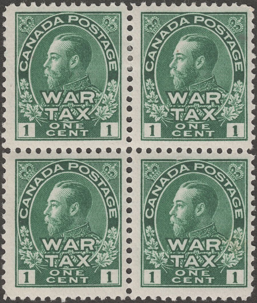 Canada 1915 KGV 1c War Tax Block of 4 Mint SG228