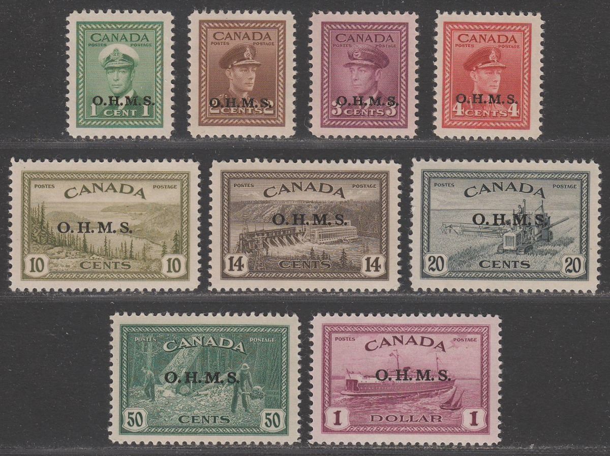 Canada 1949 KGVI Official Overprint Set to $1 Mint SG O162-O170 cat £250