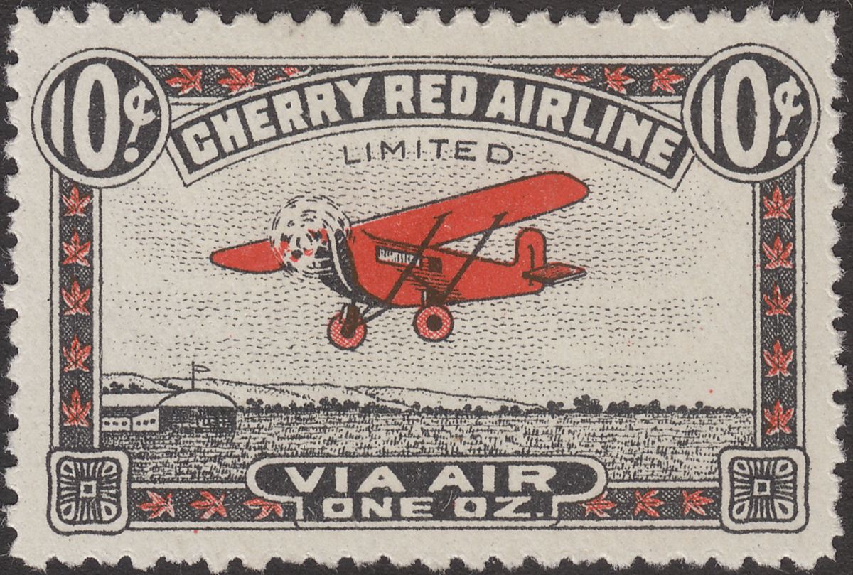 Canada 1929 Cherry Red Airline 10c Red + Black Label Mint Unitrade CL46 Airmail