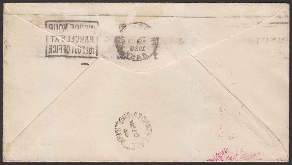 Canada 1930 KGV 1c + Cherry Red Airline 10c Used on Cover Prince Albert Postmark