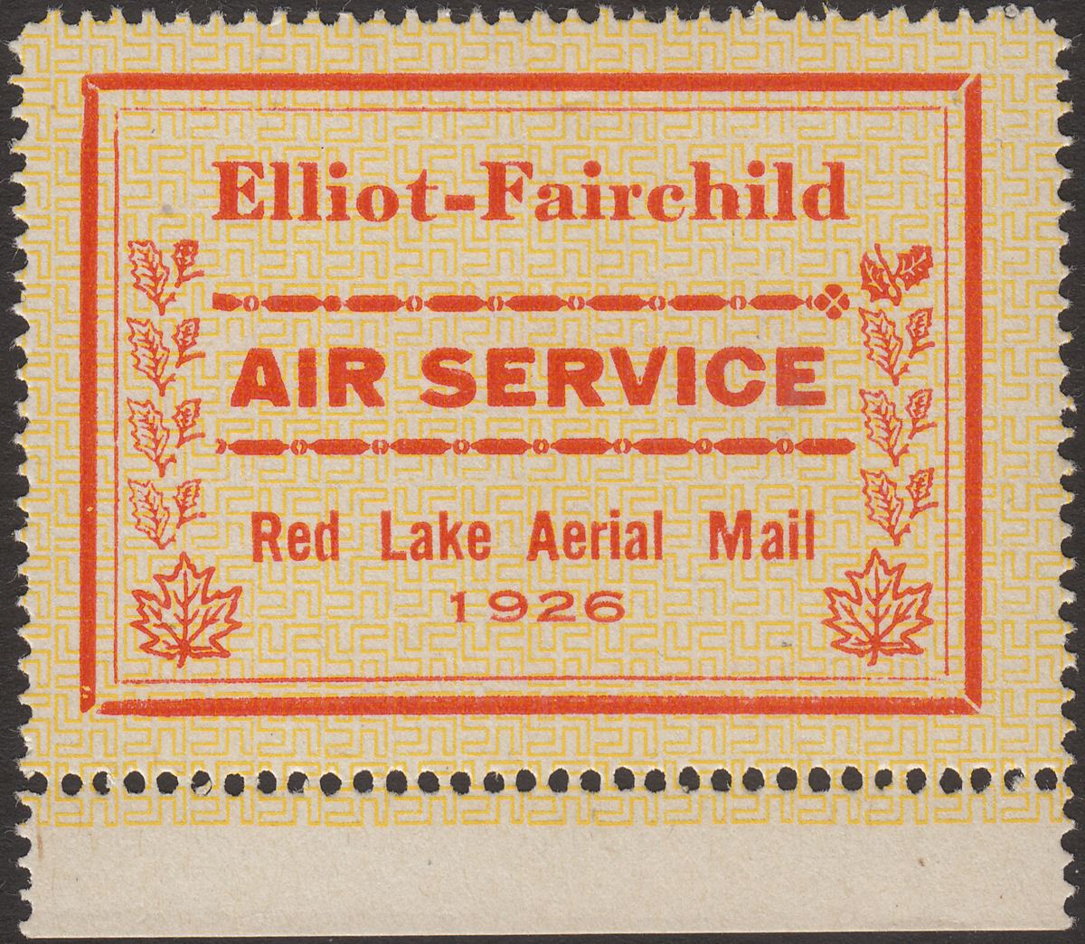 Canada 1926 Elliot-Fairchild Red Lake Aerial Mail (25c) Label Mint Unitrade CL8