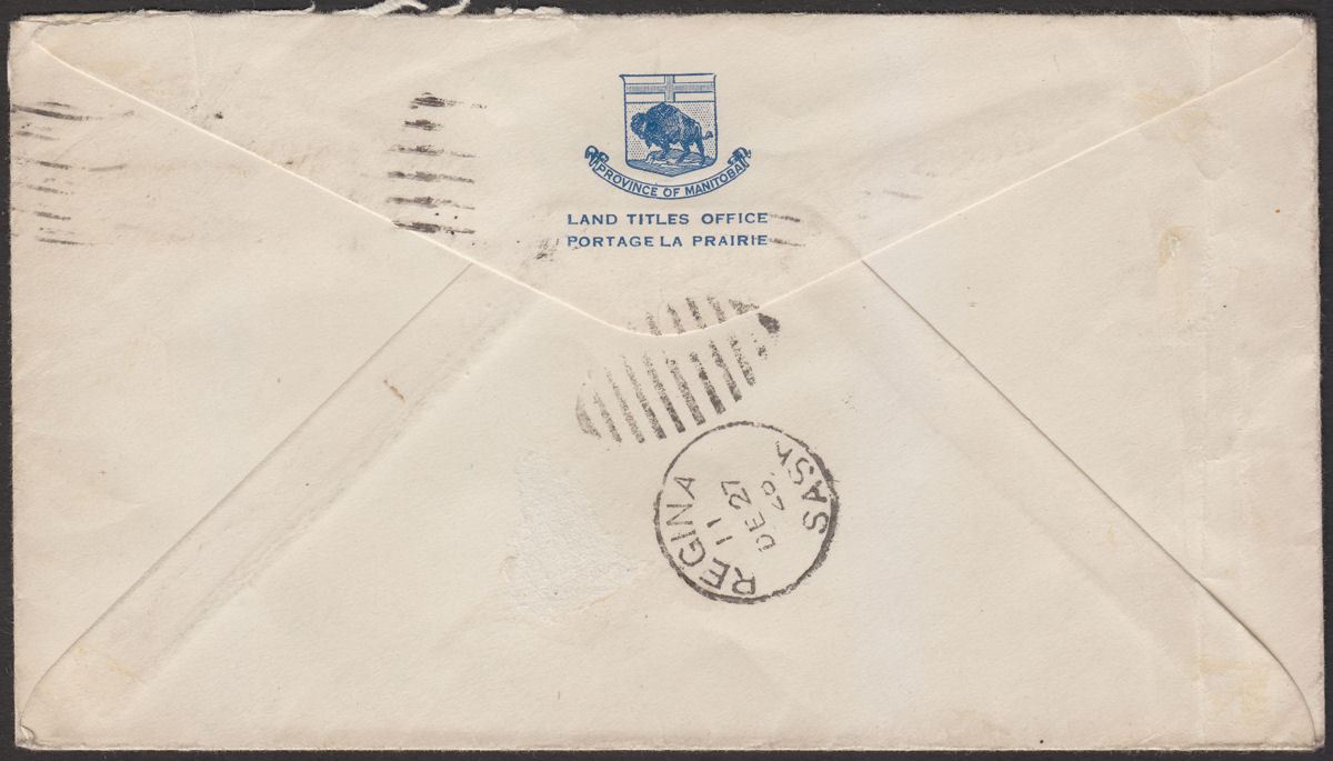 Canada 1928 KGV 5c Airmail Cover Used SG274 Winnipeg to Regina with Cachet