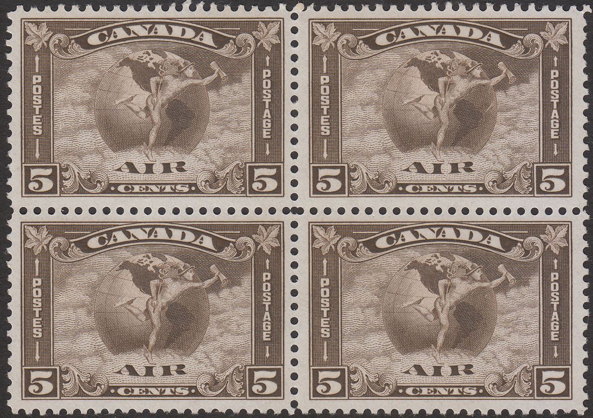 Canada 1930 KGV Airmail 5c Deep Brown Block of 4 Mint SG310 cat £104