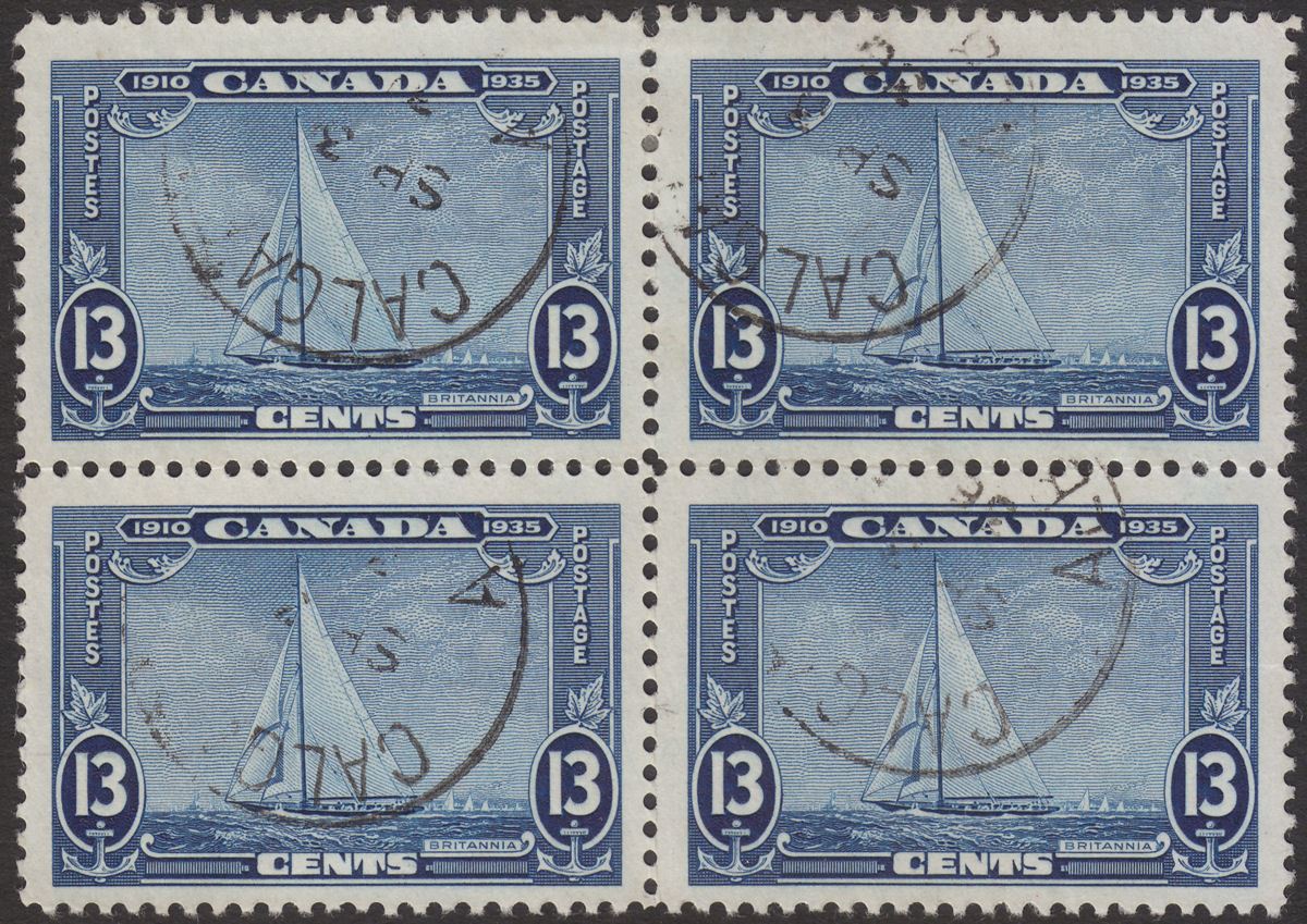 Canada 1935 KGV Silver Jubilee Royal Yacht 13c Blue Block of 4 Used SG340 cat£48