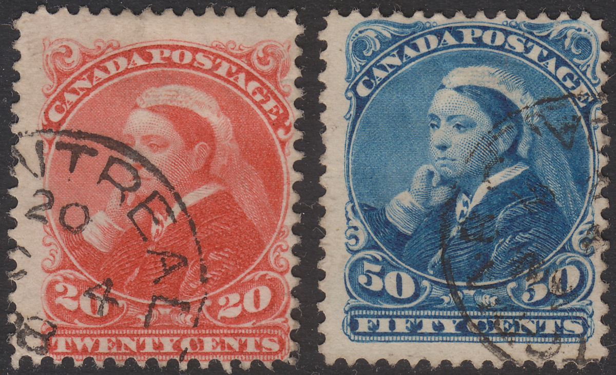 Canada 1893 QV Widow Weeds 20c Vermilion, 50c Blue Used SG115-116 cat £135