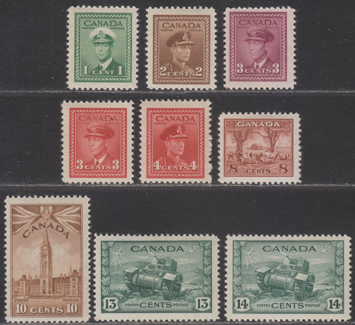 Canada 1942 KGVI War Effort Part Set to 14c Mint