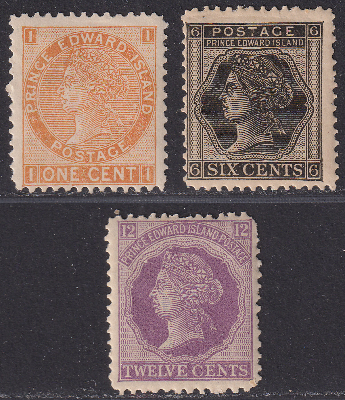 Prince Edward Island 1872 QV 1c, 6c, 12c Mint Canada