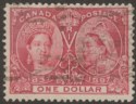 Click for more photos and details Canada 1897 QV Jubilee $1 Lake Used SG136 cat £550 with light roller cancel