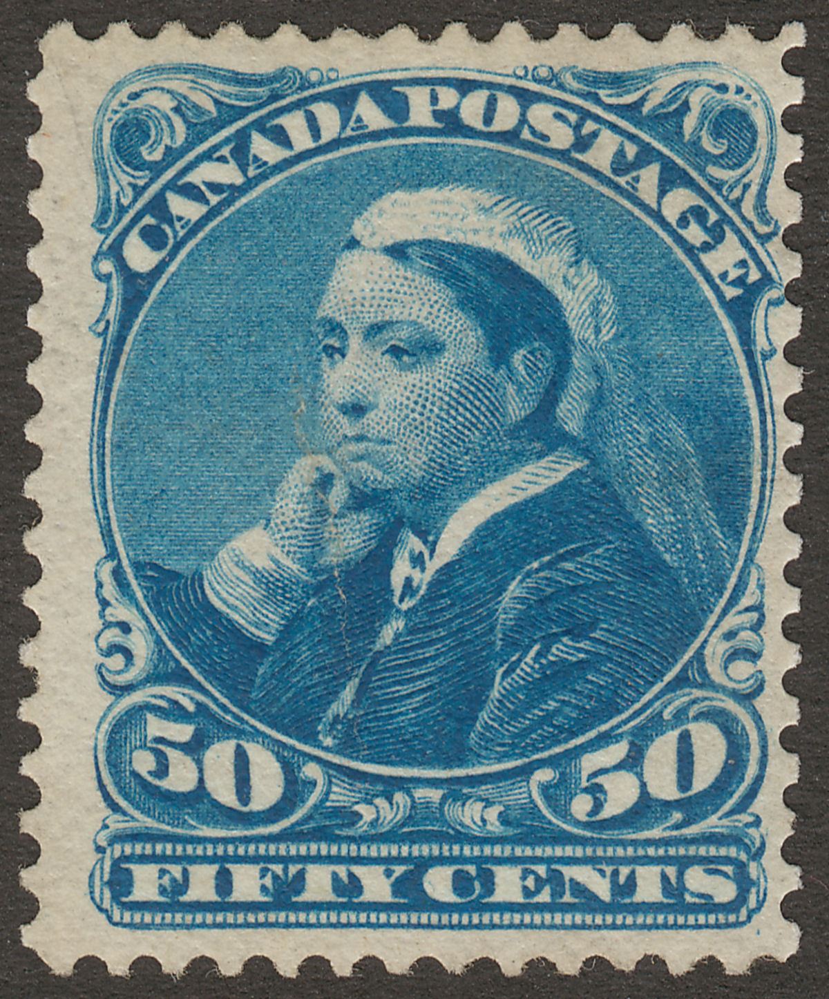 Canada 1893 QV Widow Weeds 50c Blue Mint* SG116 cat £275 surface crease