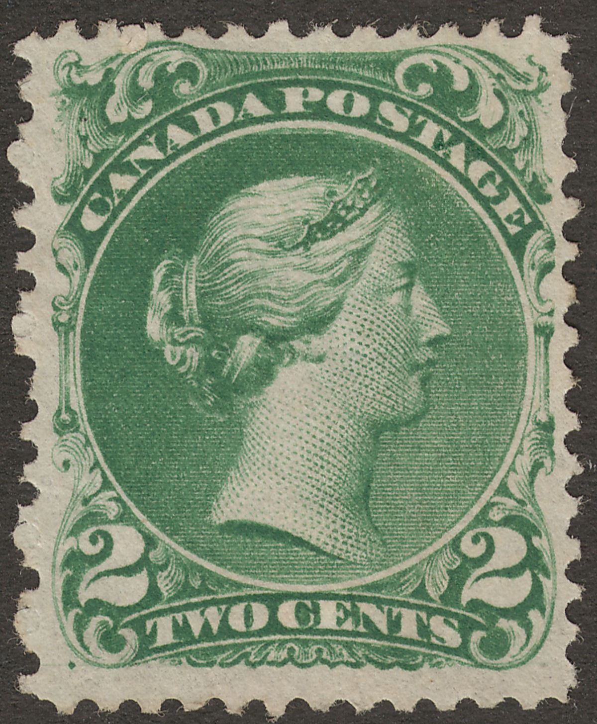 Canada 1868 QV Large Queen 2c Deep Green Unused SG57 cat £750 as mint