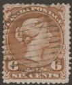 Click for more photos and details Canada 1870 QV Large Queen 6c Yellow-Brown Used SG59b cat £65 perf faults