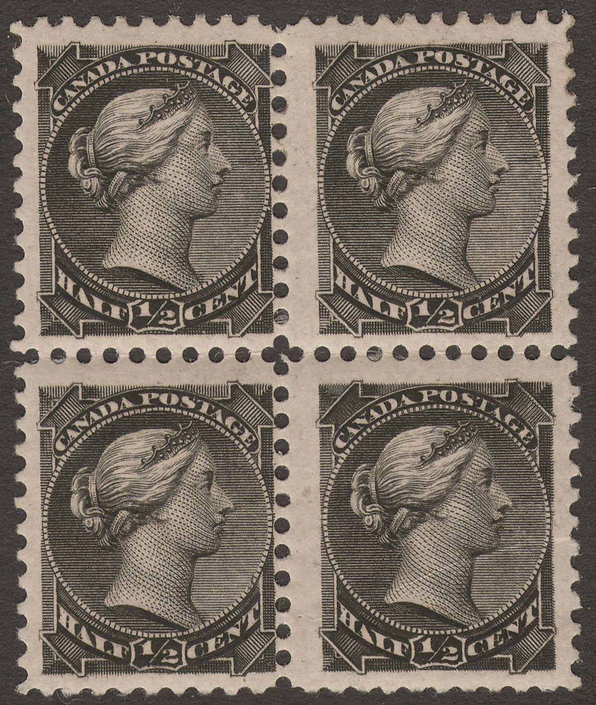 Canada 1882 QV Small Queen ½c Black Block of 4 Mint SG101 cat £88