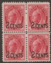 Click for more photos and details Canada 1899 QV 2c Surcharge on 3c Carmine Block of 4 Mint SG171 cat £88