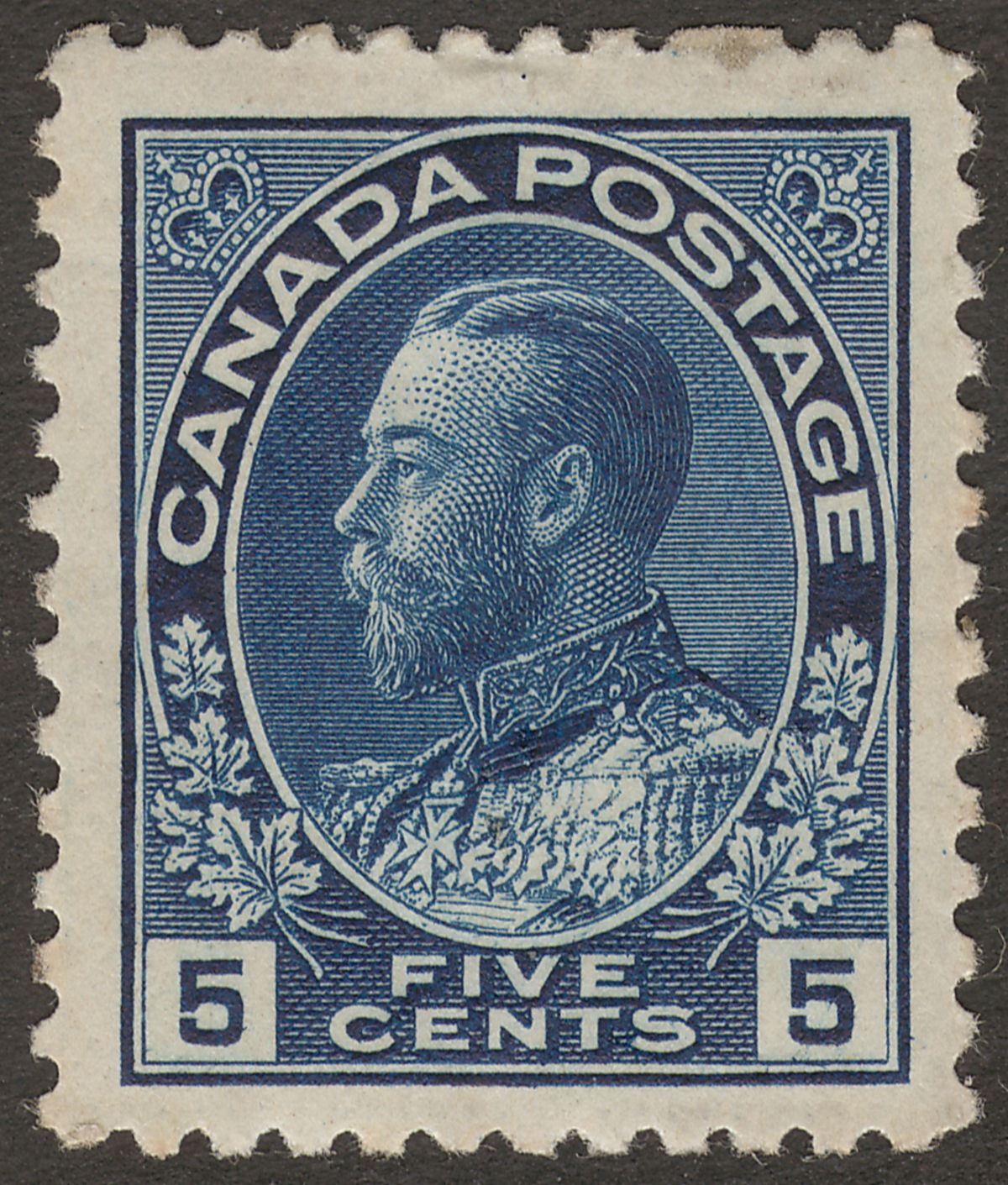 Canada 1912 King George V 5c Deep Blue Mint SG205b cat £70 faults