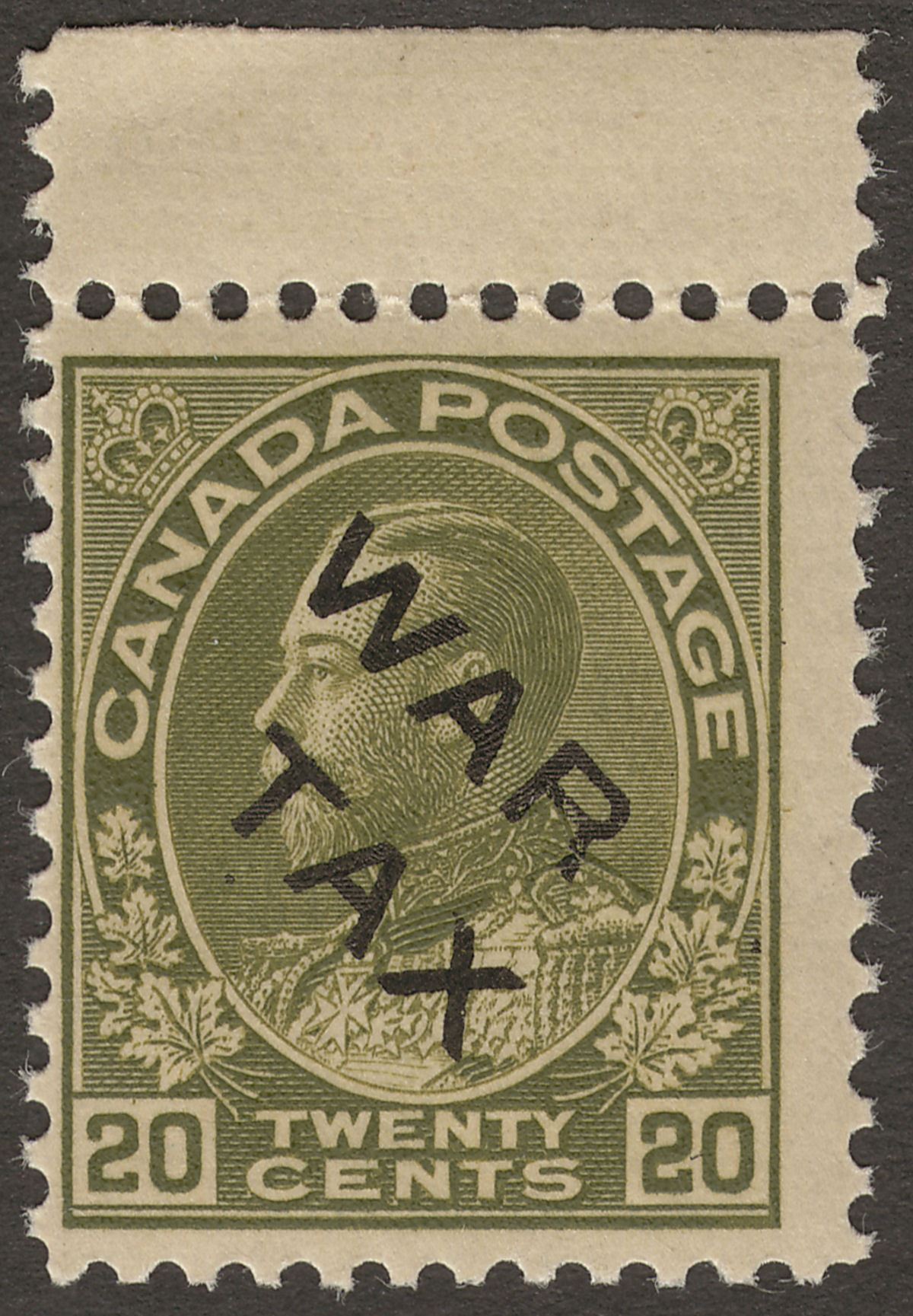 Canada 1915 KGV War Tax Overprint 20c Olive-Green UM Mint SG226 cat £60 MNH