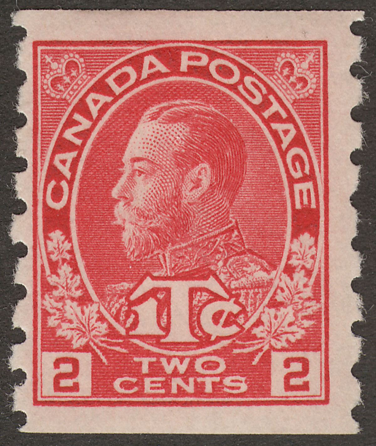 Canada 1916 KGV Tax 2c+1c Rose-Red imperf x perf 8 Die I Mint SG234 cat £70