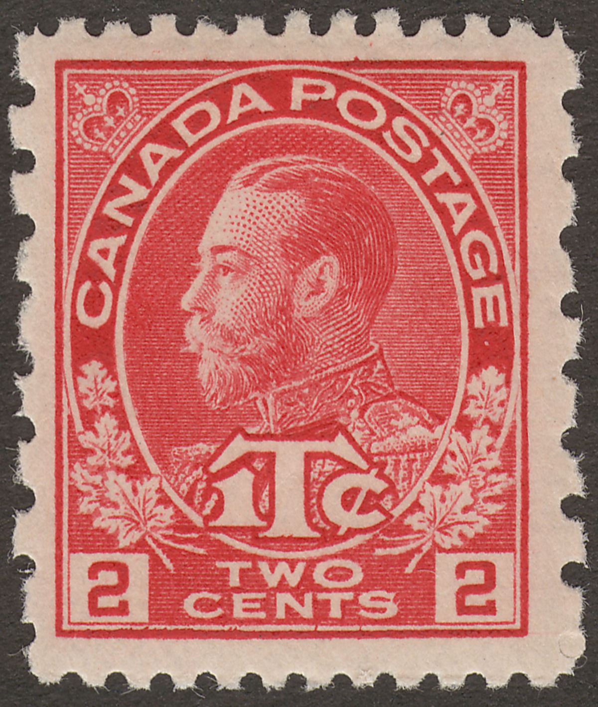 Canada 1916 KGV Tax 2c+1c Bright Rose-Red perf 12 x 8 Die I Mint SG236 cat £48